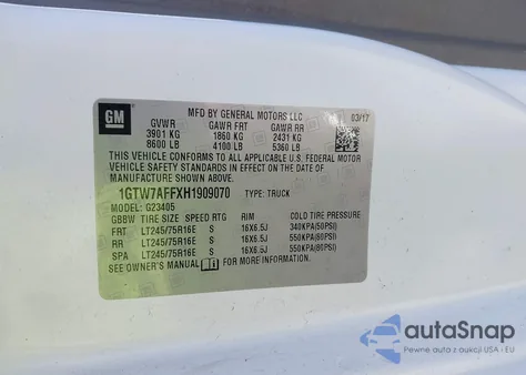 2017 GMC Savana 2500 Work Van из США, поврежденный, VIN 1GTW7AFFXH1909070